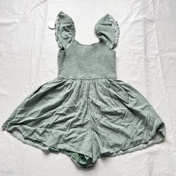 Hollister romper green white floral print Large Long short flutter sleeve - Picture 3 of 4